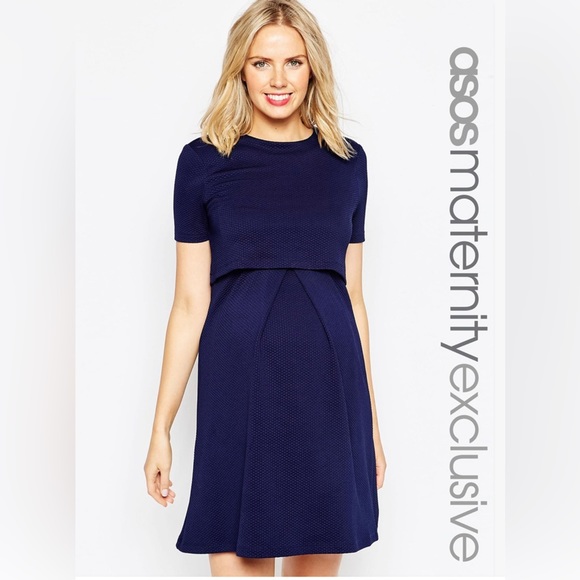 ASOS pleated Maternity dress Navy formal work career interview presentation - Picture 1 of 7